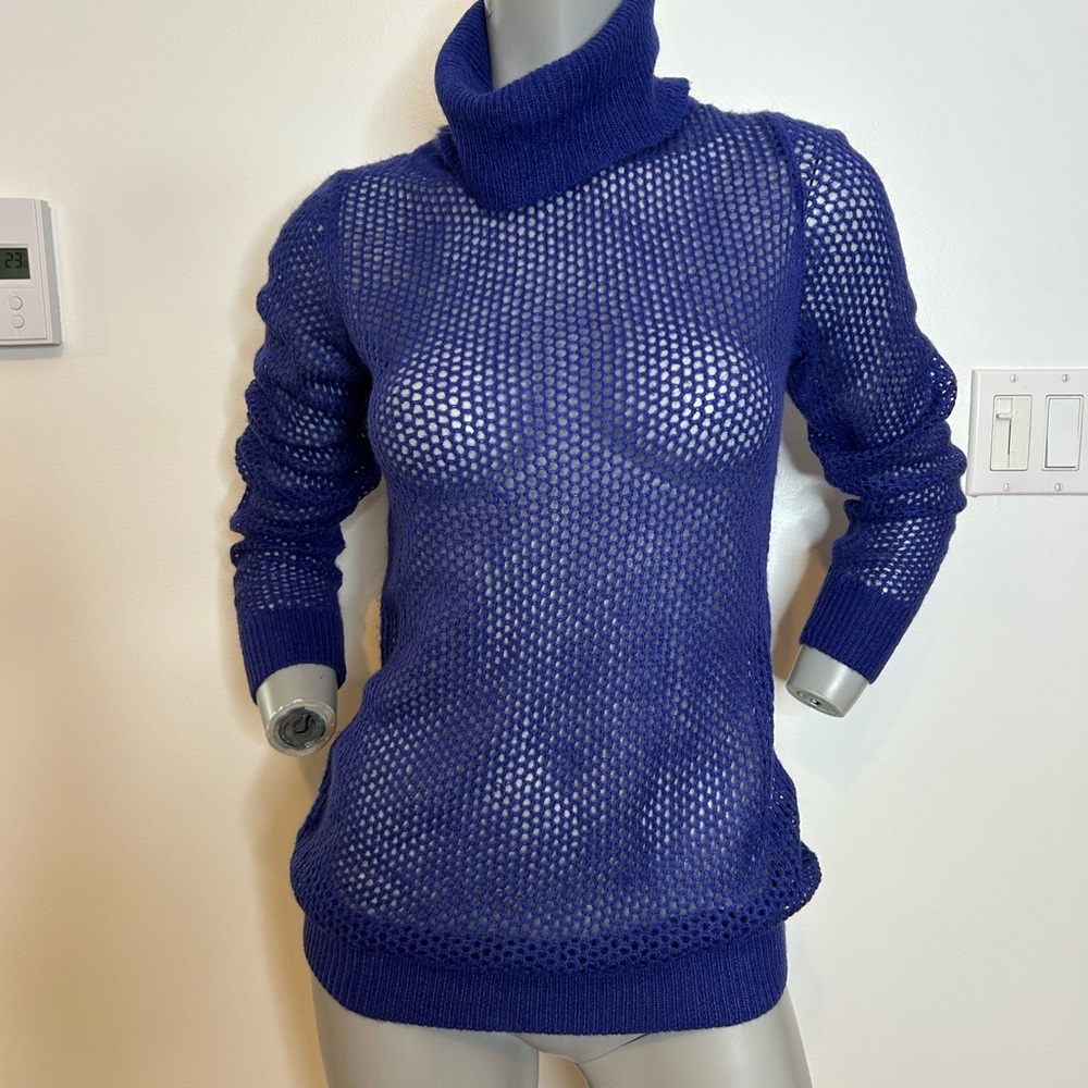 Beautiful Smart Set cobalt Blue Mesh Turtleneck ❤️S - Picture 3 of 9